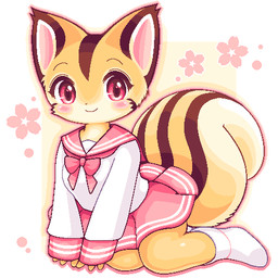 adolescent all_fours anthro asian_clothing blush bottomwear bow_tie brown_markings brown_stripes clothed clothing countershade_face countershade_tail countershading east_asian_clothing female footwear fully_clothed fur japanese_clothing japanese_school_uniform kemono legwear looking_at_viewer markings orange_body orange_fur pink_bottomwear pink_bow pink_clothing pink_eyes pink_skirt school_uniform serafuku simple_background skirt socks solo stripes tail tan_body tan_countershading uniform young young_anthro young_female takiune_(pixiv) chipmunk ground_squirrel mammal rodent sciurid 1:1 2020 aliasing digital_media_(artwork) full-length_portrait low_res oekaki portrait warm_colors