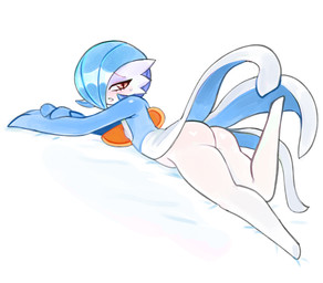 big_butt blue_body blue_hair blush butt chest_spike eyelashes featureless_feet feet female hair hair_over_eye looking_at_viewer lying on_front pupils red_eyes short_hair simple_background slit_pupils solo spikes spikes_(anatomy) thick_thighs white_background white_body wide_hips 2x_(artist) nintendo pokemon gardevoir generation_3_pokemon humanoid pokemon_(species) shiny_pokemon hi_res