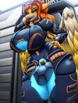 2024 3:4 anthro armor azra_(tits) big_breasts biped black_lips black_sclera blizzmaster blonde_hair breasts clothing curvy_figure digital_media_(artwork) feathered_wings feathers female fish hair hand_on_hip herm_(lore) hi_res huge_breasts lips looking_at_viewer low-angle_view marine multicolored_hair multicolored_wings purple_eyes red_hair shark siren smile solo standing suula thick_bottom_lip thick_thighs trials_in_tainted_space two_tone_hair voluptuous white_body white_feathers wide_hips wings yellow_body yellow_feathers