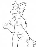 2019 4_fingers anthro big_breasts black_and_white borky-draws breasts digital_media_(artwork) ember_the_typhlosion fan_character female fingers fur generation_2_pokemon genitals hi_res huge_breasts line_art looking_at_viewer monochrome nintendo nipples nude pokemon pokemon_(species) pussy simple_background smile solo typhlosion