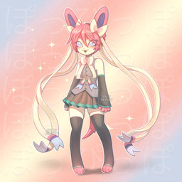 ambiguous_gender anthro clothing cosplay costume crossover_cosplay solo fiuefey nintendo pokemon vocaloid yamaha_corporation hatsune_miku miku eeveelution generation_6_pokemon pokemon_(species) sylveon 1:1 crossover hi_res