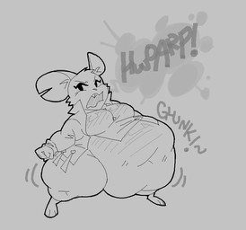 abdominal_bulge after_vore anthro anthro_pred belly big_belly big_breasts big_ears bottomless breasts buckteeth burp_cloud burping button_(fastener) cheek_tuft clothed clothing digestion digestion_noises ear_scar eyelashes facial_tuft fangs fatal_vore female female_anthro female_pred fist huge_belly huge_breasts huge_thighs inner_ear_fluff jacket onomatopoeia overweight overweight_anthro overweight_female rumbling_stomach scar shake_lines solo sound_effects straining_clothing teeth text thick_thighs topwear tuft vest vore wide_hips butterly mina_the_hollower yacht_club_games mina_(mina_the_hollower) mammal mouse murid murine rodent 2026 digital_drawing_(artwork) digital_media_(artwork) monochrome sketch