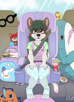 accessory anthro backpack beaded_jewelry beads candy car car_seat clothing crayon dessert detailed_background diaper doughnut female food footwear fries hair_accessory hairclip hands_on_knees hands_on_legs heterochromia inside_car inside_vehicle jewelry legwear lgbt_pride looking_at_viewer mask nonbinary_pride_colors overalls pacifier pastry pigtails plushie pokemon_card pride_colors pull-ups_(diaper) shirt shortalls sippy_cup sitting socks solo text tights topwear toy vehicle young stargal_galexi bluey_(series) chainsaw_man cinnamoroll friendship_is_magic hasbro ikea my_little_pony nintendo pokemon sanrio bingo_heeler blahaj bluey_heeler fluttershy_(mlp) kenai_(lilkenaipup) pochita_(chainsaw_man) alaskan_klee_kai arthropod beetle canid canine canis cucujoid domestic_dog generation_1_pokemon gengar insect labubu ladybug mammal pokemon_(species) spitz absurd_res english_text full-length_portrait hi_res portrait