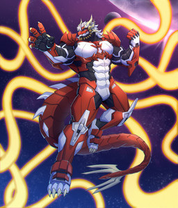 anthro machine male muscular solo space tail tentacles fliegen80s mythology helixus android dragon mythological_creature mythological_scalie robot scalie absurd_res hi_res