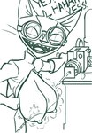 anthro areola big_areola big_breasts big_ears big_goggles big_nipples breast_expansion breasts clothed clothed_anthro clothed_female clothing coat dialogue empty_eyes evil_laugh expansion exposed_breasts extended_arm eyewear eyewear_on_head female fur fur_tuft gloves goggles goggles_on_head hand_on_clothing hand_on_lever hand_on_object handwear hanging_breasts happy head_tuft lab_coat latex latex_clothing latex_gloves latex_handwear laugh lever looking_at_viewer mad_scientist nipples open_clothing open_coat open_lab_coat open_mouth open_smile open_topwear pointy_ears prick_ears ranged_weapon raygun science scientific_instrument scientist sharp_teeth shooting smile smiling_at_viewer solo teeth text tongue topwear tuft vocalization weapon white_clothing white_coat white_lab_coat white_topwear redout magnificatz nina_(magnificatz) domestic_cat felid feline felis mammal 2023 digital_drawing_(artwork) digital_media_(artwork) english_text hi_res monochrome