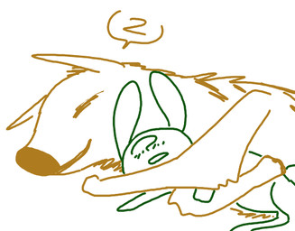 ambiguous_gender anthro duo eyes_closed fur happy larger_ambiguous love predator/prey romantic romantic_couple simple_background size_difference sleeping smaller_ambiguous smile white_background the_weaver disney pack_street zootopia anon anthro_anon fan_character ozzy_(weaver) hyena lagomorph leporid mammal rabbit striped_hyena 2016 digital_media_(artwork)