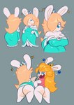 anthro big_breasts breasts butt clothing dress duo female frown grey_background huge_breasts looking_at_viewer mooning multiple_poses nipple_outline open_mouth open_smile pose rear_view short_stack simple_background smile mawile123 mario_bros mario_plus_rabbids_kingdom_battle mario_plus_rabbids_sparks_of_hope nintendo raving_rabbids rayman_(series) ubisoft rabbid_peach rabbid_rosalina lagomorph mammal rabbid absurd_res crossover hi_res