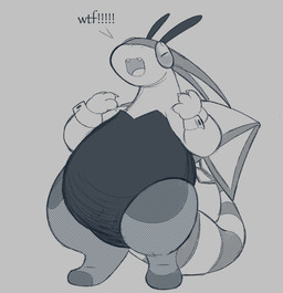 3_fingers ambiguous_gender antennae_(anatomy) anthro black_corset claws clothing cuff_links digitigrade eyes_closed fake_ears fake_rabbit_ears fangs featureless_feet feet finger_claws fingers fishnet_clothing fishnet_leggings fishnet_legwear flat_chested grey_background leggings legwear markings open_mouth overweight overweight_ambiguous overweight_anthro playboy_bunny simple_background solo striped_markings striped_tail stripes tail tail_markings teeth text thick_tail thick_thighs wings yelling oofmasterxd nintendo pokemon flygon generation_3_pokemon pokemon_(species) 2025 greyscale hi_res monochrome