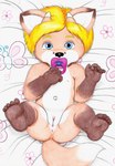 anthro anus baby blonde_hair blue_eyes butt clitoris female flat_chested genitals gloves_(marking) hair horn leg_markings legs_up loli looking_at_viewer markings navel nipples nude pacifier pussy socks_(marking) solo spread_legs spreading young young_anthro young_female maximilo katinka canid canine fox mammal red_fox true_fox 2014 absurd_res hi_res