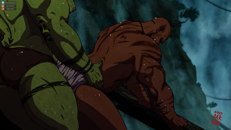 biceps black_clothing black_underwear bodily_fluids clenched_teeth clothing duo eyes_closed from_behind_position fucked_silly humanoid_pointy_ears looking_pleasured male male/male muscular muscular_humanoid muscular_male nipples nude obscured_penetration obscured_sex pecs pointy_ears scrunchy_face sex standing standing_sex sweat teeth underwear underwear_sex white_clothing white_underwear garvan blizzard_entertainment warcraft garrosh_hellscream thrall_(warcraft) humanoid orc 16:9 2022 widescreen