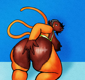 anal anal_fingering anal_masturbation anthro big_butt bottomless bra bra_down bra_only breasts butt clothed clothing dark_body dark_skin female fingering fingering_self fur genitals looking_at_viewer looking_back masturbation orange_body orange_fur presenting presenting_hindquarters side_boob solo tail thick_thighs underwear underwear_only vulva pokuyuno239 monique_(pokuyuno239) haplorhine mammal monkey primate digital_media_(artwork) hi_res