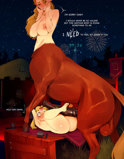 animal_genitalia animal_penis areola balls big_areola big_balls big_breasts big_nipples big_penis blonde_hair blush breasts dialogue duo_focus equine_genitalia equine_penis erection female genitals group gynomorph gynomorph/female hair huge_areola huge_balls huge_breasts huge_nipples huge_penis human_on_taur intersex intersex/female interspecies nipples penis profanity text yellow_eyes eromamgasemsei3 european_mythology greek_mythology mythology cindy_(eromamgasemsei3) emma_(eromamgasemsei3) centaur equid equid_taur human humanoid_taur mammal mammal_taur taur 2026 absurd_res english_text hi_res