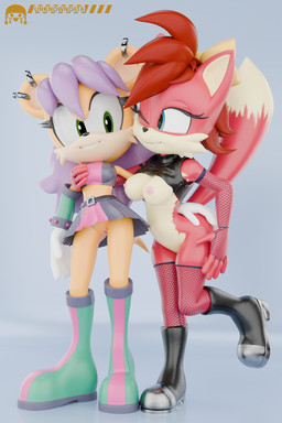 anthro breasts clothed clothing duo ear_piercing female female/female footwear genitals gloves handwear piercing shoes vulva unknowndata archie_comics sega sonic_the_hedgehog_(archie) sonic_the_hedgehog_(comics) sonic_the_hedgehog_(series) fiona_fox mina_mongoose canid canine fox herpestid mammal mongoose 3d_(artwork) digital_media_(artwork) hi_res