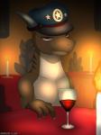 alcohol anthro beverage blush candle clothing furniture half-closed_eyes hand_on_table hat headgear headwear inside narrowed_eyes police police_hat solo table wine winick-lim angels_with_scaly_wings mythology sebastian_(angels_with_scaly_wings) dragon mythological_creature mythological_scalie scalie 2018 absurd_res hi_res signature