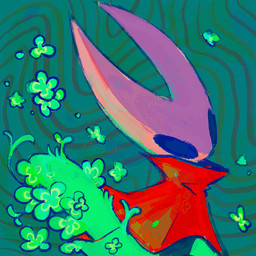 2_horns ambiguous_gender biped black_eyes cloak clothed clothing empty_eyes horn plant red_cloak red_clothing solo standing blipbugbug hollow_knight_(franchise) team_cherry hornet_(hollow_knight) arthropod 1:1 female_(lore)