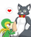 2016 anthro anthro_on_feral balls bestiality domestic_cat duo erection felid feline felis female female_on_anthro feral generation_5_pokemon genitals heart_symbol hi_res imminent_sex interspecies larger_male male male/female male_on_feral mammal nintendo penis pokemon pokemon_(species) pokephilia size_difference smaller_female snivy tapering_penis winick-lim