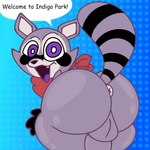 anthro artificial_intelligence big_butt butt femboy huge_butt male purple_eyes purple_tongue solo tail thick_thighs tongue wide_hips skeletonhearts indigo_park rambley_raccoon mammal procyonid raccoon 1:1 hi_res