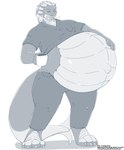 anthro belly beverage big_belly coffee male navel open_mouth outie_navel pregnant pregnant_male scales scrubs solo yawn cudacore mythology dragon mythological_creature mythological_scalie scalie hi_res