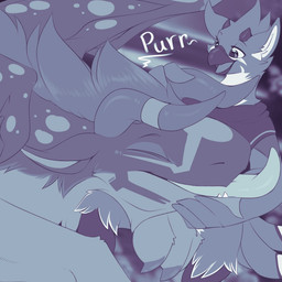 fluffy head_on_lap horn jewelry on_lap petting purring tongue tongue_out winged_arms wings alsnapz camychan mythology haloren alien avian bird dragon exilian felkin mythological_creature mythological_scalie scalie 1:1 black_and_white hi_res monochrome