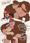 after_anal anthro big_pecs blush bodily_fluids brown_body brown_fur brown_hair condom duo ejaculation erection eyes_closed facial_hair filled_condom fur genitals hair heart_symbol hug human_on_anthro interspecies larger_anthro larger_male looking_pleasured male male/male musclegut muscular muscular_anthro muscular_male mustache necktie nipples nude open_mouth pecs penis sex sexual_barrier_device size_difference smaller_human smaller_male sudden sweat teeth text othukimi donkey_kong_(series) illumination_entertainment mario_bros nintendo the_super_mario_bros_movie donkey_kong_(character) mario ape gorilla haplorhine human mammal primate english_text hi_res