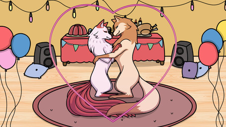 balloon brown_body brown_fur brown_tail_tip dipstick_tail duo female feral fox_ears fox_tail fur happy_birthday heart_symbol hug inflatable looking_at_another looking_at_partner male male/female markings multicolored_body multicolored_fur on_hind_legs party paws pink_body pink_fur red_tail romantic romantic_couple smile speaker tail tail_markings tan_body tan_fur tan_tail two_tone_body two_tone_fur jakiewolfpup canid canine fox mammal 16:9 digital_media_(artwork) hi_res widescreen