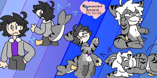 anthro black_hair clothed clothing five_frame_sequence hair male male/male multi_frame_sequence plushie plushification shark_tail short_hair solo tail transformation transformation_sequence white_hair moxxiecd changed_(video_game) aquatic fish human mammal shark absurd_res hi_res sequence