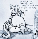 anthro big_butt butt clothed clothing female footwear panties socks solo text thick_thighs underwear fauxtellno1 night_in_the_woods mae_borowski domestic_cat felid feline felis mammal english_text monochrome traditional_media_(artwork)