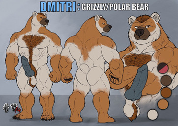abs animal_genitalia anthro belly_hair body_hair brown_body brown_eyes brown_fur brown_hair chest_hair color_swatch crossed_arms erection front_view fur genitals glans glistening glistening_eyes grey_penis hair humanoid_genitalia humanoid_penis hybrid_genitalia hybrid_penis knot knotted_humanoid_penis knotted_penis male male_anthro mouth_closed muscular muscular_anthro muscular_male nude pecs penis pubes rear_view retracted_sheath sheath short_hair simple_background solo standing vein veiny_penis white_body white_fur hufnaar dmitri_yetsin_(fenrir_garou) bear mammal 2024 dated model_sheet