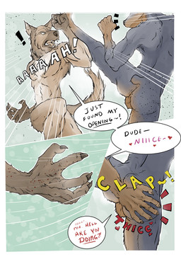5_fingers action_pose anthro anus backsack balls bar_emanata barely_visible_anus brown_body brown_fur butt butt_slap clapping claws contact_onomatopoeia dialogue different_sound_effects duo emanata fangs fight finger_claws fingers fur genitals grope hair heart_symbol hearts_around_text highlighted_text humor impact_onomatopoeia male male/male motion_lines muscular nude onomatopoeia open_mouth perineum pose simple_background slap sound_effects spanking teeth text text_emphasis text_with_heart tongue underline index_key_nine canid canine canis domestic_dog german_shepherd herding_dog mammal mastiff molosser pastoral_dog rottweiler absurd_res comic english_text hi_res