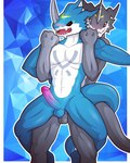 abs anthro anthro_on_anthro anthro_penetrated anthro_penetrating anthro_penetrating_anthro balls blue_balls blue_penis blue_tail blush collarbone duo erection from_behind_position genitals glans humanoid_genitalia humanoid_penis male male/male male_penetrated male_penetrating male_penetrating_male nude open_mouth pecs penetration penis sex tail teeth tongue tmdduq6918 bandai_namco digimon digimon_(species) exveemon 2021 absurd_res hi_res