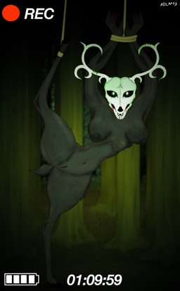 anthro antlers bdsm blood bodily_fluids bondage bound breasts captured female forest genitals horn looking_at_viewer medium_breasts night_vision nipples nude nude_female plant recording recording_video restraints rope rope_bondage small_waist solo suspension suspension_bondage teratophilia tree vulva adlm13 american_mythology indigenous_north_american_mythology mythology north_american_mythology humanoid wendigo absurd_res digital_drawing_(artwork) digital_media_(artwork) hi_res
