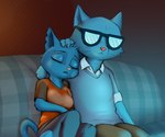 2023 anthro bluedraggy breasts clothed clothing color_edit colored daughter_(lore) domestic_cat duo eyes_closed eyewear father_(lore) father_and_child_(lore) father_and_daughter_(lore) felid feline felis female fully_clothed fur glasses good_parenting head_tuft hi_res mae_borowski male male/female mammal night_in_the_woods notched_ear parent_(lore) parent_and_child_(lore) parent_and_daughter_(lore) s1m shirt sitting sleeping stan_borowski t-shirt third-party_edit topwear tuft watching_tv whiskers