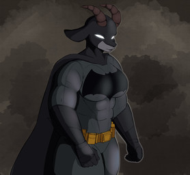 abs abstract_background alternate_costume anthro armwear bat_symbol belt belt_buckle big_breasts black_clothing black_gloves black_handwear bodysuit breasts buckle cape clothing cosplay costume crossover_cosplay elbow_gloves female fur gloves glowing glowing_eyes grey_body grey_fur handwear horn lips mask muscular muscular_anthro muscular_female skinsuit solo thick_thighs tight_clothing kiruplushie batman_(series) coffee_stain_studios dc_comics goat_simulator batman pilgor_(goat_simulator) bovid caprine goat mammal 2025 crossover hi_res spanish_description