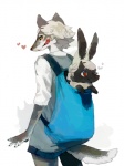 amber_eyes ambiguous_gender anthro bag carrying_another clothed clothing duo feral hair heart_symbol looking_back red_eyes standing tail white_hair mucknagabe bovid canid canine canis caprine domestic_sheep mammal sheep wolf 3:4