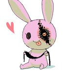 ambiguous_gender anthro black_eyes creepy eye_patch eyewear grotesque heart_symbol horizontal_pupils navel pink_body pupils red_eyes simple_background solo tongue tongue_out white_background 4n futaba_channel oe-sql ma_ko lagomorph leporid mammal rabbit 1:1 digital_media_(artwork) low_res oekaki