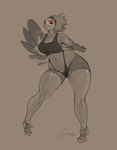 abs accessory anthro belly big_breasts bodily_fluids bra breasts camel_toe clothing exercise female footwear hair_accessory hairband huge_hips huge_thighs leggings legwear midriff muscular muscular_anthro muscular_female musk musk_clouds navel non-mammal_breasts non-mammal_navel shoes sneakers solo sports_bra sportswear stretching sweat sweatdrop sweaty_body sweaty_breasts sweaty_face sweaty_legs sweaty_thighs thick_thighs thong underwear wide_hipped_anthro wide_hipped_female wide_hips workout workout_clothing bigoldoinks diane_(bigoldoinks) accipitriform avian bird secretary_bird absurd_res hi_res