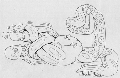 anthro coiling deep_throat duo feral male nude onomatopoeia oral oral_penetration penetration simple_background size_difference sound_effects suction_cup_(anatomy) tail tentacle_in_mouth tentacle_penetration tentacles tenting text tacokurt octo_(zorrodrilo) zac_(shikanaconda) aquatic canid canine canis cephalopod coleoid mammal mollusk octopodiform octopus wolf english_text hi_res monochrome sketch