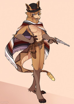 anthro belt brown_body brown_fur clothing cowboy featureless_crotch fur fur_and_scales gun handgun hat headgear headwear holster long_fangs male poncho ranged_weapon revolver scales simple_background solo standing tan_body tan_scales ventral_scales weapon royials fallout microsoft canid canine canis coyote hybrid mammal night_stalker_(fallout) pit_viper rattlesnake reptile scalie snake viper 2021 hi_res