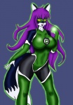 anthro big_breasts black_body black_fur breasts clothing costume female fur grey_background hair pink_hair simple_background solo tail blackwind_zero toni_serinn dc_comics green_lantern green_lantern_(series) lantern_corps canid canine fox mammal