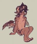 4_toes anthro biped black_nose brown_hair feet hair male nude sitting solo toes gonewiththefart hybrid hyena mammal spotted_hyena digital_media_(artwork)