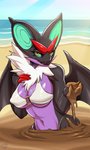 anthro anthrofied beach bikini breasts clothing female looking_at_viewer mud navel nipple_outline pokemorph seaside solo swimwear two-piece_swimsuit kittellox_(artist) nintendo pokemon generation_6_pokemon noivern pokemon_(species)