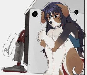 5_fingers anthro biped blue_hair bodily_fluids bottomwear brown_body brown_fur cleaning_tool clothed clothed_anthro clothed_female clothing countershade_torso countershading crying desk ear_piercing female fingernails fingers front_view fully_clothed fully_clothed_anthro fully_clothed_female fur furniture hair hiding inside looking_down nails piercing scared sitting solo table tail tears topwear under_table vacuum_cleaner raccoattack beagle canid canine canis domestic_dog hunting_dog mammal scent_hound 2025 digital_drawing_(artwork) digital_media_(artwork) hi_res