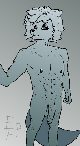 abs anthro balls foreskin genitals gradient_background gradient_body hair long_hair looking_at_viewer makeup male muscular muscular_anthro muscular_male navel nipples penis simple_background solo standing tail vein veiny_penis eofi canid canine canis mammal wolf absurd_res digital_media_(artwork) gimp_(artwork) greyscale hi_res monochrome pixel_(artwork) sketch