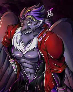 anthro black_body black_feathers electronics feathers hair headgear headphones headset male muscular muscular_anthro muscular_male neck_tuft open_bodysuit pecs purple_hair science_fiction solo tuft jotty777 lifewonders live_a_hero alchiba avian bird corvid corvus_(genus) crow oscine passerine 4:5