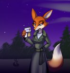 anthro badge clothed clothing coat female fur looking_at_viewer night orange_body orange_fur raincoat simple_background solo topwear trenchcoat white_body white_fur mancoin fbi the_f_tales fauna_fox canid canine fox mammal digital_media_(artwork) hi_res