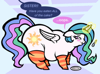 belly belly_overhang blush clothing crumbs embarrassed female feral food_in_mouth footwear horn legwear levitating_object overeating overweight pattern_clothing pattern_footwear pattern_legwear pattern_socks socks solo striped_clothing striped_footwear striped_socks stripes thigh_highs wings catponything friendship_is_magic hasbro my_little_pony mythology princess_celestia_(mlp) equid equine mammal mythological_creature mythological_equine winged_unicorn absurd_res hi_res