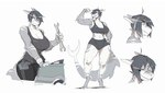 abs anthro band-aid bandage big_breasts bodily_fluids bottomwear breasts car cleavage clothed clothing eyes_closed female flexing gills grey_hair grin hair holding_object mechanic muscular muscular_anthro muscular_female name_tag non-mammal_breasts short_hair shorts simple_background smile solo standing sweat tomboy tools vehicle white_background wrench notglacier nike kaze_(notglacier) fish marine shark 2019 absurd_res hi_res gynomorph_(lore) trans_(lore) trans_woman_(lore)