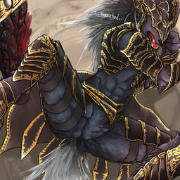 abs anthro armor black_body black_fur crotch_tuft dialogue featureless_crotch fur male open_mouth solo text tuft iluluna12 elden_ring fromsoftware maliketh_(elden_ring) 1:1 english_text hi_res