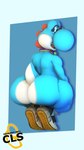 anthro big_butt blue_body butt clothing collar crouching eyewear footwear glasses looking_at_viewer looking_back looking_back_at_viewer male multicolored_body nude raised_tail rear_view shoes solo tail two_tone_body white_body cyrusthelewdshi mario_bros nintendo cyrus_(cyrusthelewdshi) cyan_yoshi yoshi 3d_(artwork) digital_media_(artwork) hi_res source_filmmaker_(artwork)