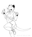 accessory anthro bottle bottomwear clothed clothing container dolphin_shorts eyes_closed fangs female footwear fully_clothed fur headband holding_object open_mouth shoes shorts sneakers solo teeth tongue water_bottle whiskers cybercorn_entropic american_opossum mammal marsupial virginia_opossum 2017 black_and_white monochrome